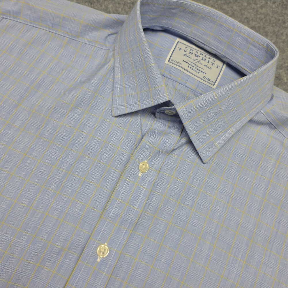 Charles Tyrwhitt Mens Blue Yellow Check French Cuff Dress Shirt 16/34in 41/86cm